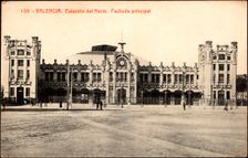 Valencia North Station, main façade, postcard, 1915s