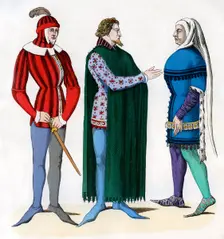 Valet and lords in 14th century costume, 1882-1884