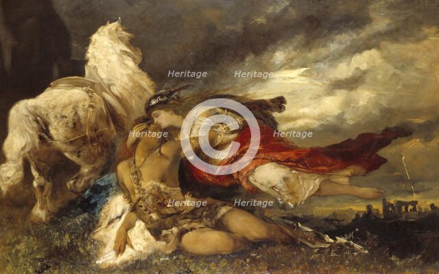 Valkyrie and a Dying Hero, late 19th century. Creator: Hans Makart.
