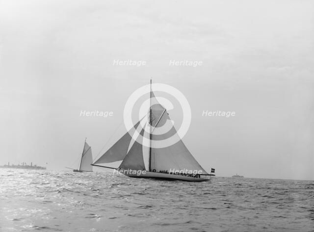 Valkyrie II and Vigilant, turning mark in last race, 1893 Oct 13, c1893. Creator: John S Johnston.