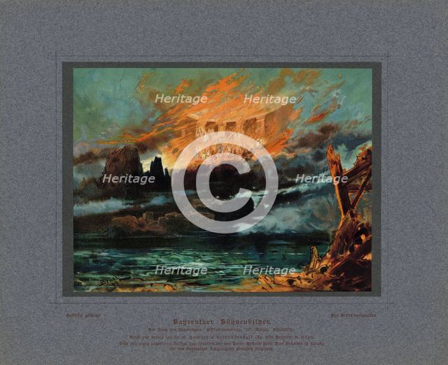 Valhalla on fire. Stage design for the opera Twilight of the Gods by Richard Wagner, 1896.