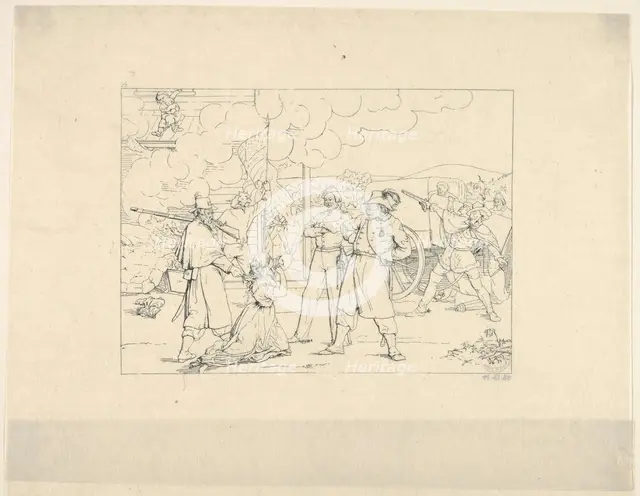 Valiant Men "Dat Fite Mit Siegel" (from Confederate War Etchings), 1861-63. Creator: Adalbert John Volck.