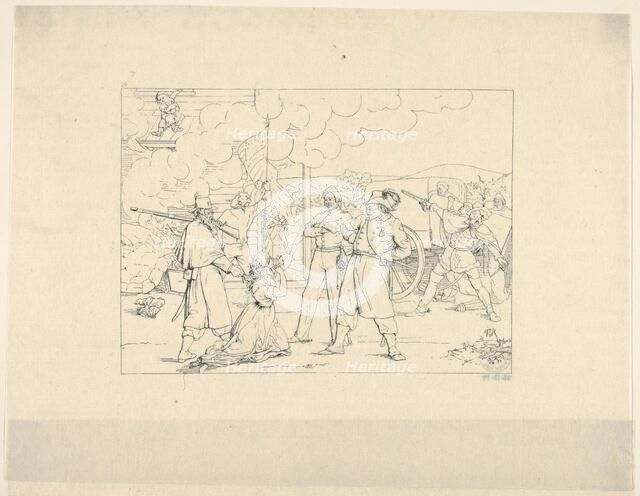 Valiant Men "Dat Fite Mit Siegel" (from Confederate War Etchings), 1861-63. Creator: Adalbert John Volck.
