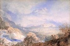 Valley of the Rhone with the City and Citadel of Sion, in Switzerland, 1853. Creator: James Baker Pyne