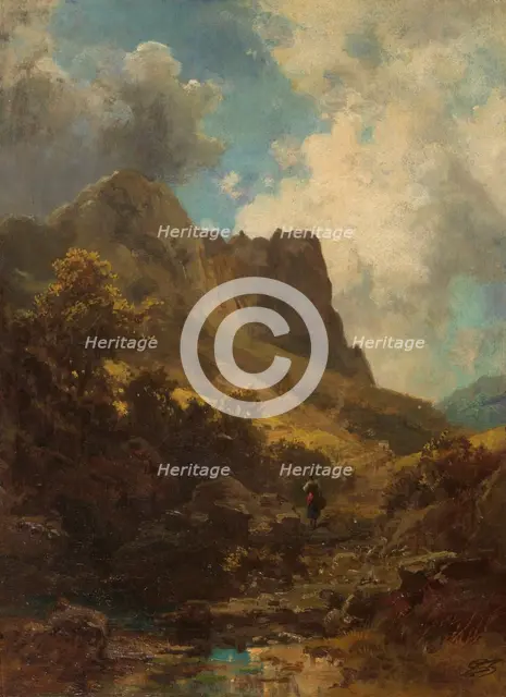 Valley Canyon With A Dairymaid, c. 1875. Creator: Spitzweg, Carl (1808-1885).