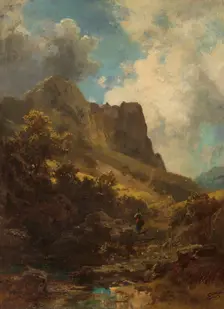 Valley Canyon With A Dairymaid, c. 1875. Creator: Spitzweg, Carl (1808-1885)