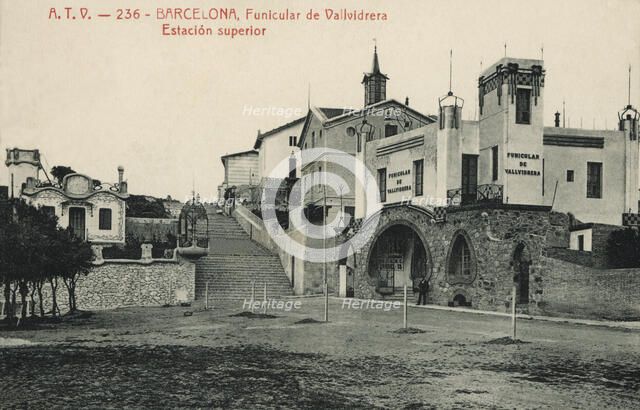 Vallvidrera Funicular, upper station, photograph of 1915, edited by ATV postcard (Angel Tolrá Via…
