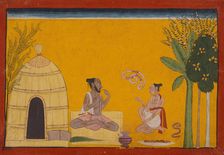 Valmiki Reciting the Ramayana to His Pupil Bharadvaja..., between c1700 and c1710. Creator: Unknown