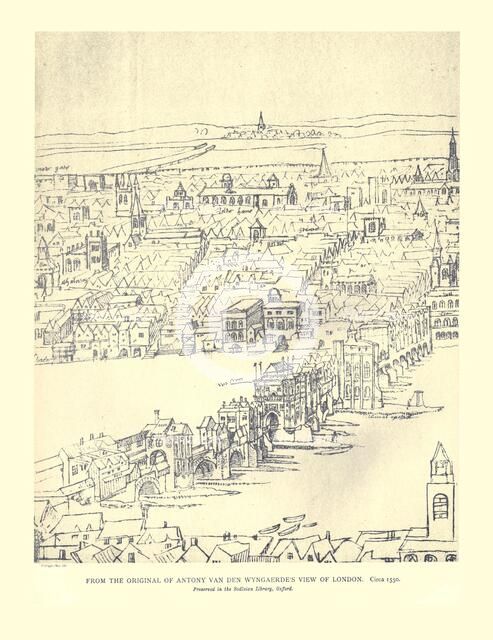 Van Den Wyngaerde's View of London, c1550, (1886). Artist: Anthonis van den Wyngaerde.
