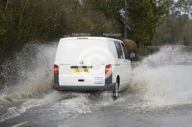 Van driving through Floods at Beauleu 2008. Artist: Unknown.