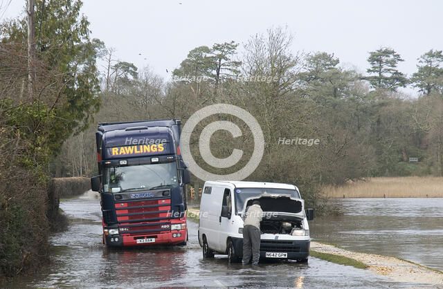 Van stranded in floods at Beaulieu 2008. Artist: Unknown.