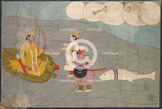 Vanasura's Sons Submit to Krishna: Scene from the Aniruddha Usha Section of Krishna Lila, c. 1840. Creator: Unknown.