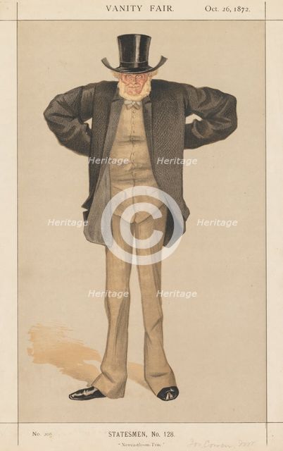 Vanity Fair: Statesman, No. 128 "Newcastle-on-Tyne", 1872. Creator: James Tissot (French, 1836-1902); Published in Vanity Fair, vol. VIII, July to December, 1872, p. 134. Mr. Joseph Cowen, M.P..