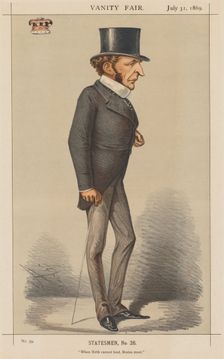 Vanity Fair: Statesman No. 26 "When Birth cannot lead, Brains must.", 1869. Creator: Carlo (Ape) Pellegrini (Italian, 1839-1889); Vanity Fair. (Boston: Frame Central, 1992.) p. 1, 31 July, 1869, S. No. 26