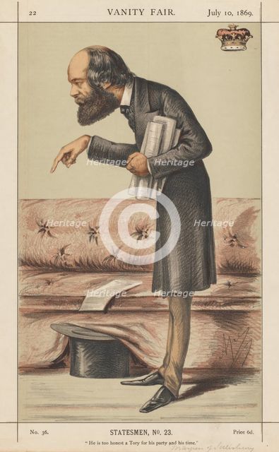 Vanity Fair: Statesman, No. 23 "He is too honest a Tory for his party and time", 1869. Creator: Carlo (Ape) Pellegrini (Italian, 1839-1889); Vanity Fair. (Boston: Frame Central, 1992.) p. 1, 10 July, 1869, S. No. 23.