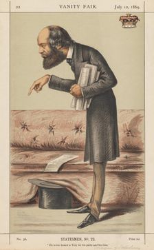 Vanity Fair: Statesman, No. 23 "He is too honest a Tory for his party and time", 1869. Creator: Carlo (Ape) Pellegrini (Italian, 1839-1889); Vanity Fair. (Boston: Frame Central, 1992.) p. 1, 10 July, 1869, S. No. 23