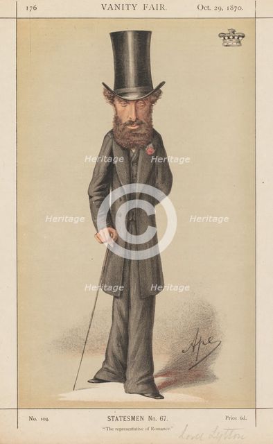 Vanity Fair: Statesmen No. 67 "The representative of Romance", 1870. Creator: Carlo (Ape) Pellegrini (Italian, 1839-1889).
