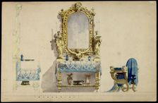 Vanity table, Desdemona's room. Set design for opera Otello by Giuseppe Verdi, world premiere, La Sc