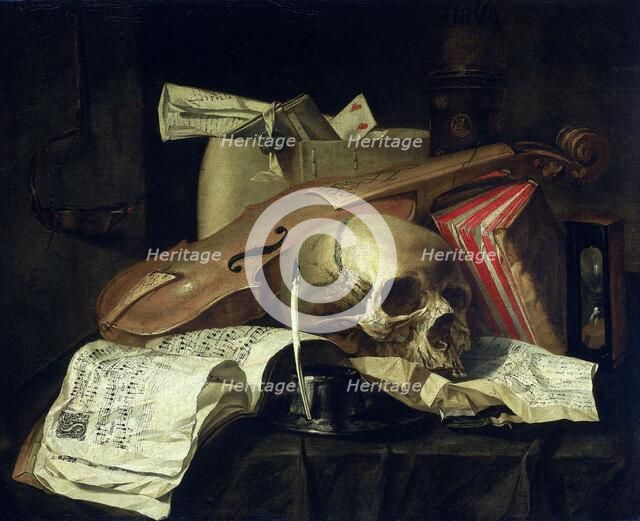 Vanitas still life, 1660. Creator: N.L. Peschier.
