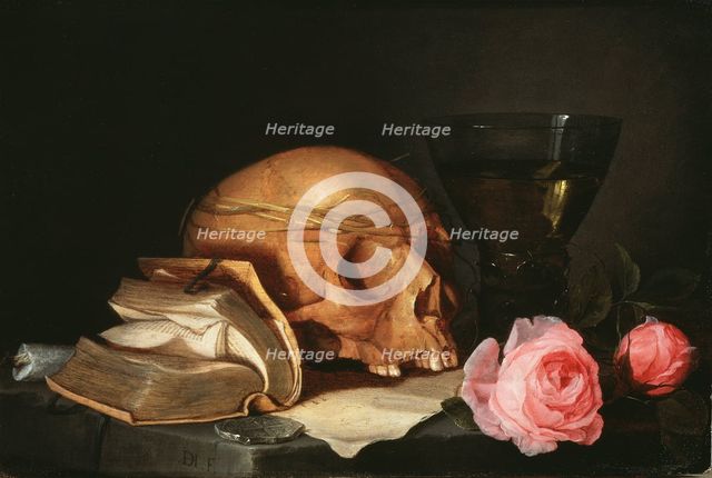Vanitas Still Life with a Skull, a Book and Roses, c.1630.