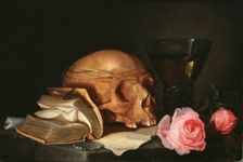Vanitas Still Life with a Skull, a Book and Roses, c.1630