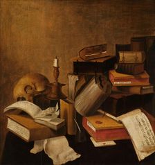 Vanitas Still Life with Books, 1633. Creator: Anon