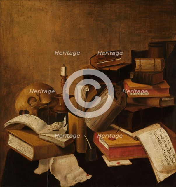 Vanitas Still Life with Books, 1633. Creator: Anon.