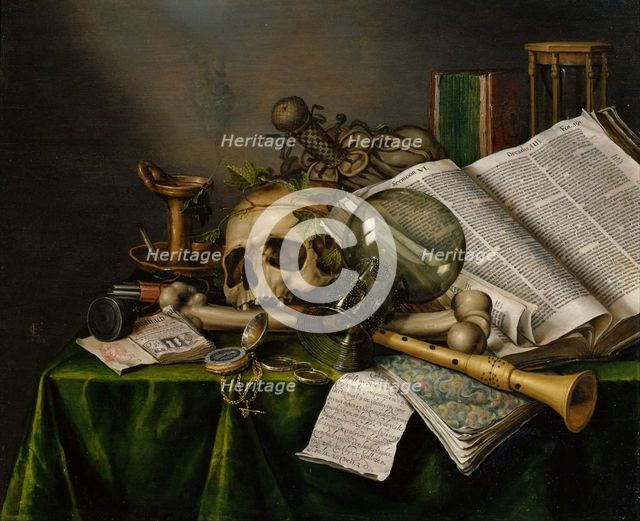 Vanitas. Still Life with Books, Manuscripts and a Skull. Artist: Collier, Edward (active 1662-1708)
