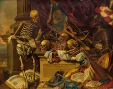 Vanitas Still Life with musical instruments, books, sheet music, skeleton, skull and armour , 17th c Creator: Luyckx, Carstian (1623-after 1657)