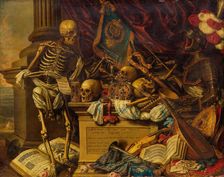 Vanitas Still Life with musical instruments, books, sheet music, skeleton, skull and armour , 17th c Creator: Luyckx, Carstian (1623-after 1657)