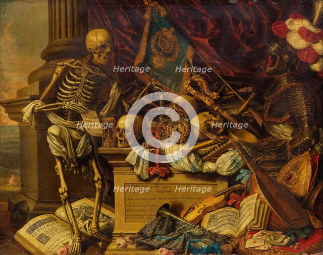 Vanitas Still Life with musical instruments, books, sheet music, skeleton, skull and armour , 17th c Creator: Luyckx, Carstian (1623-after 1657).