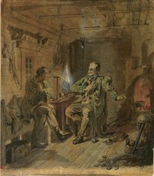 Vänrikki Stool and high school student, sketch, 1852. Creator: Robert Wilhelm Ekman