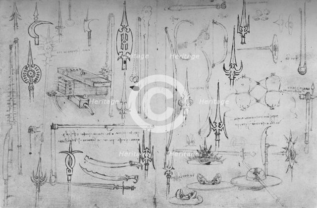 'Various Arms of Offence and Defence', c1480 (1945). Artist: Leonardo da Vinci.
