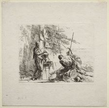 Various Caprices: The Woman Standing with Hands on a Vase, 1785. Creator: Giovanni Battista Tiepolo (Italian, 1696-1770)