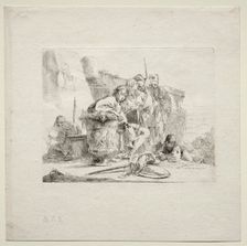 Various Caprices: The Young Man Seated, Leaning Against an Urn, 1785. Creator: Giovanni Battista Tiepolo (Italian, 1696-1770)