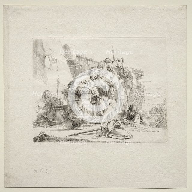 Various Caprices: The Young Man Seated, Leaning Against an Urn, 1785. Creator: Giovanni Battista Tiepolo (Italian, 1696-1770).