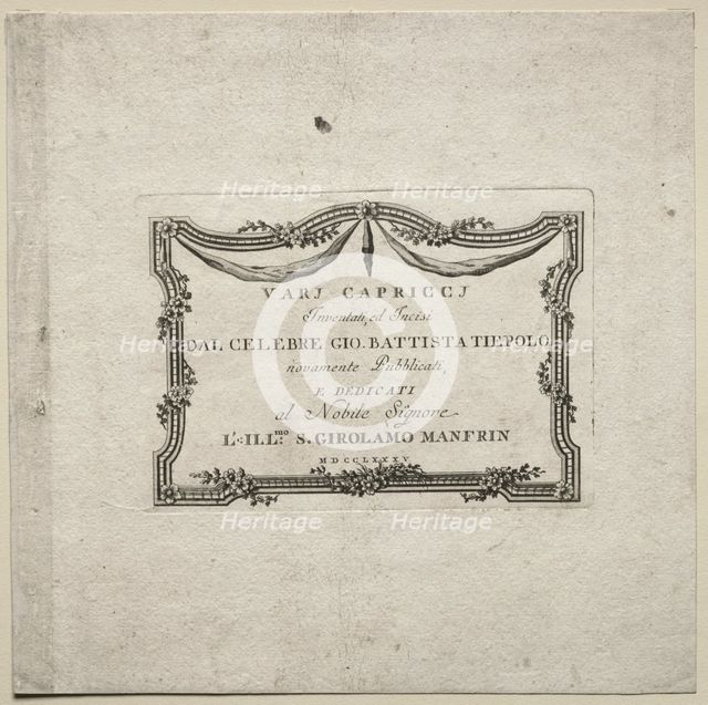 Various Caprices: Title Page, 1785. Creator: Giovanni Battista Tiepolo (Italian, 1696-1770).