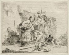 Various Caprices: Young Man Seated, Leaning Against an Urn. Creator: Giovanni Battista Tiepolo (Italian, 1696-1770)