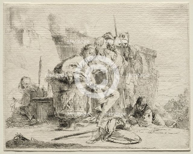 Various Caprices: Young Man Seated, Leaning Against an Urn. Creator: Giovanni Battista Tiepolo (Italian, 1696-1770).