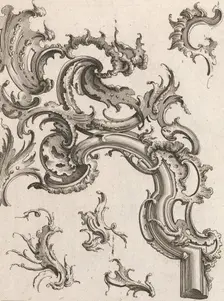 Various Designs for Rocaille Ornaments, Plate 1 from an Untitled Series of ..., Printed ca. 1750-56. Creator: Jacob Gottlieb Thelot