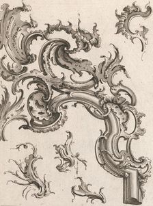Various Designs for Rocaille Ornaments, Plate 1 from an Untitled Series of ..., Printed ca. 1750-56. Creator: Jacob Gottlieb Thelot