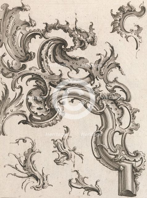 Various Designs for Rocaille Ornaments, Plate 1 from an Untitled Series of ..., Printed ca. 1750-56. Creator: Jacob Gottlieb Thelot.