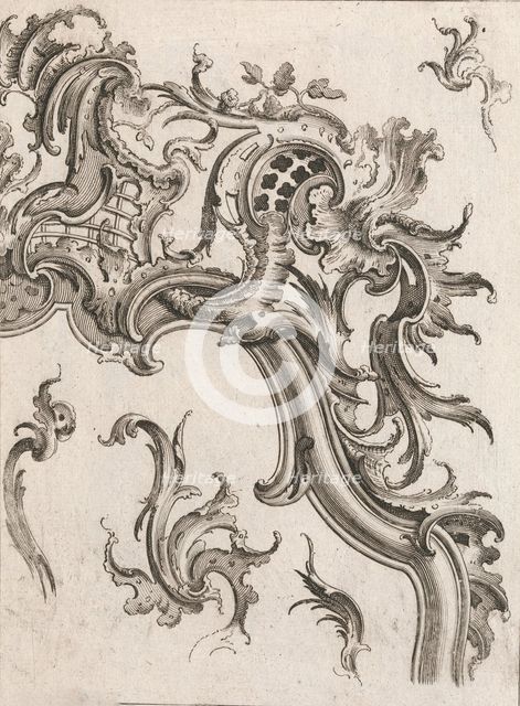 Various Designs for Rocaille Ornaments, Plate 2 from an Untitled Series of ..., Printed ca. 1750-56. Creator: Jacob Gottlieb Thelot.