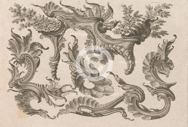 Various Designs for Rocaille Ornaments, Plate 2 from: 'Fortsezung von unter..., Printed ca. 1750-56. Creator: Jeremias Wachsmuth.