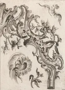 Various Designs for Rocaille Ornaments, Plate 3 from an Untitled Series of ..., Printed ca. 1750-56. Creator: Jacob Gottlieb Thelot