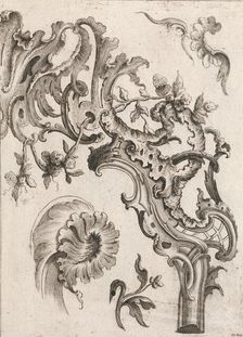 Various Designs for Rocaille Ornaments, Plate 3 from an Untitled Series of ..., Printed ca. 1750-56. Creator: Jacob Gottlieb Thelot