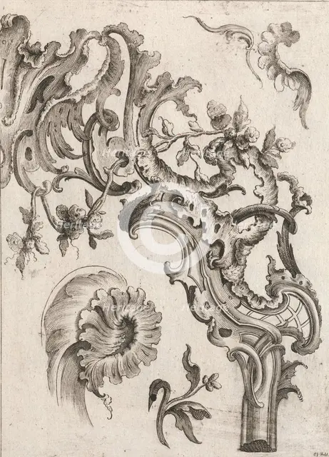 Various Designs for Rocaille Ornaments, Plate 3 from an Untitled Series of ..., Printed ca. 1750-56. Creator: Jacob Gottlieb Thelot.