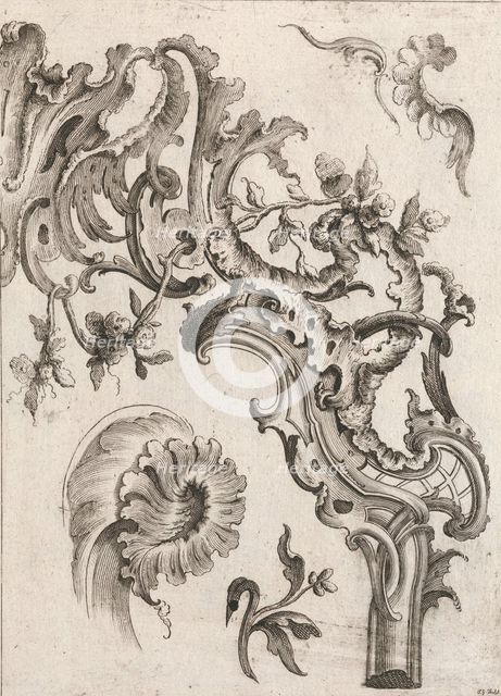Various Designs for Rocaille Ornaments, Plate 3 from an Untitled Series of ..., Printed ca. 1750-56. Creator: Jacob Gottlieb Thelot.