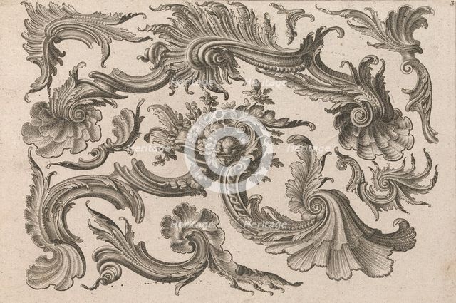 Various Designs for Rocaille Ornaments, Plate 3 from: 'Fortsezung von unter..., Printed ca. 1750-56. Creator: Jeremias Wachsmuth.