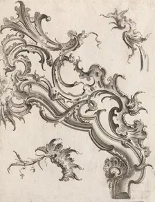 Various Designs for Rocaille Ornaments, Plate 4 from an Untitled Series of ..., Printed ca. 1750-56. Creator: Jacob Gottlieb Thelot